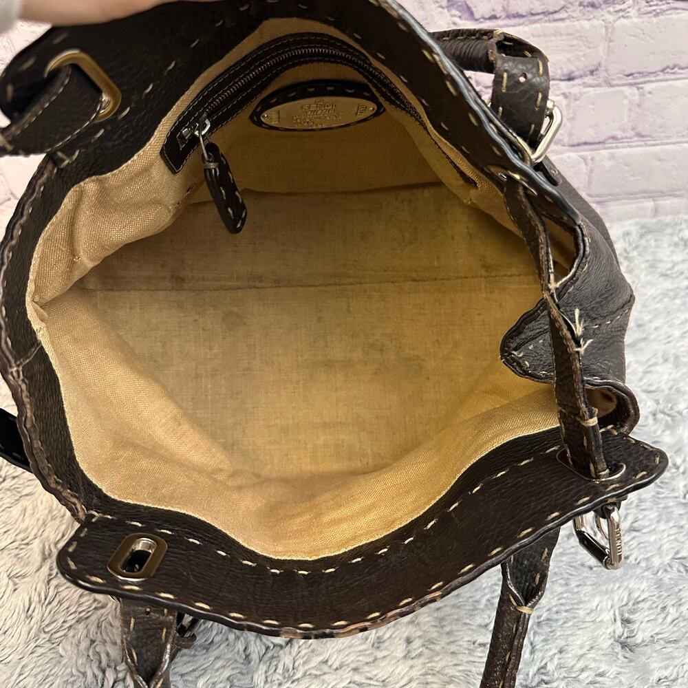 Fendi Selleria Villa Borghese Handbag Brown Leather Embossed Horse Purse - Picture 11 of 16